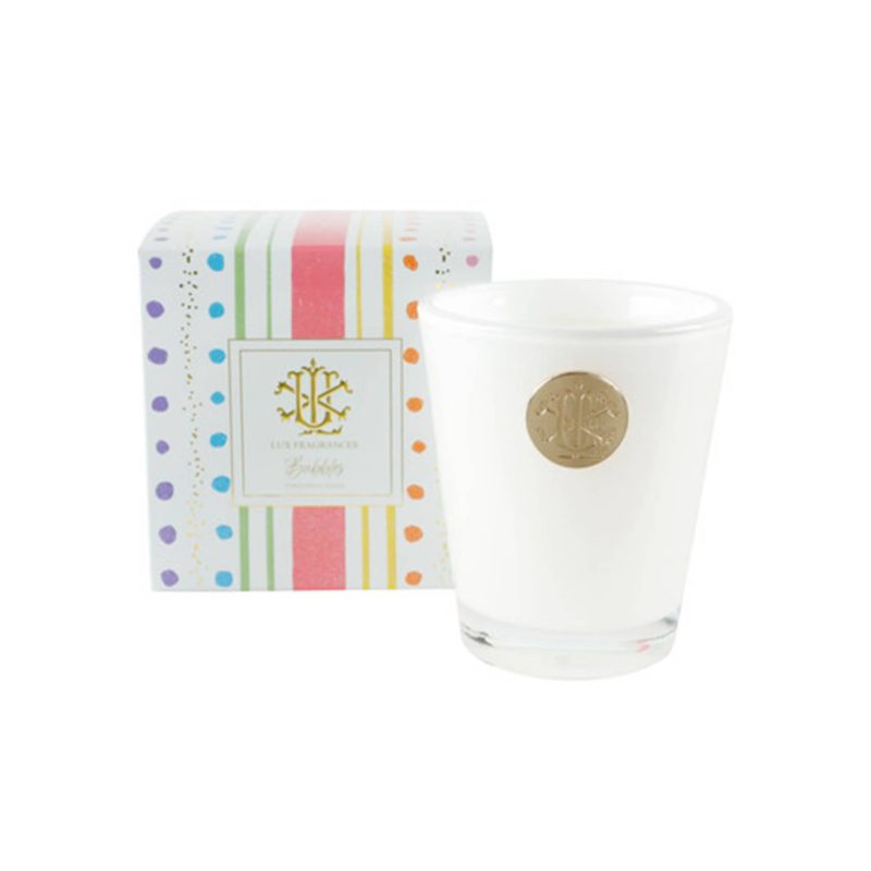 lux fragrances bubbles scented candle with gift