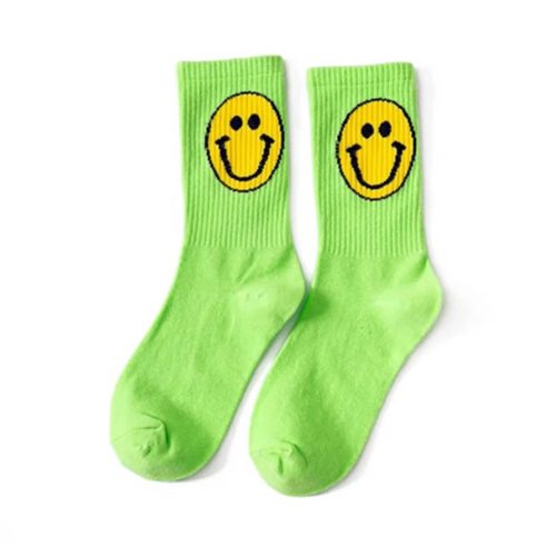 malibu sugar daily candy SFSCKS LIME lime green smiley face girls crew socks with yellow happy face