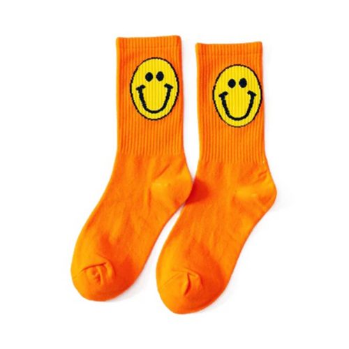 malibu sugar daily candy SFSCKS ORNG orange smiley face girls crew socks with yellow happy face