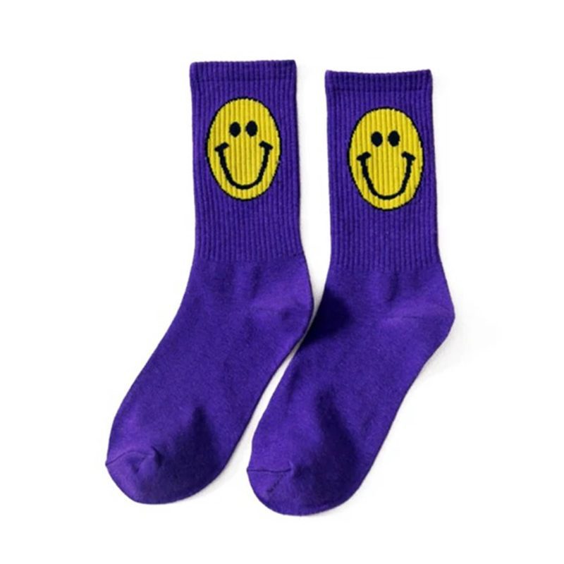 malibu sugar daily candy SFSCKS PRPL purple smiley face girls crew socks with yellow happy face