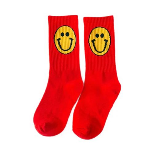 malibu sugar daily candy SFSCKS RED cherry red smiley face girls crew socks with yellow happy face