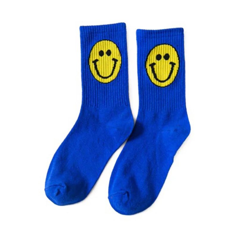 malibu sugar daily candy SFSCKS RYL royal blue smiley face girls crew socks with yellow happy face