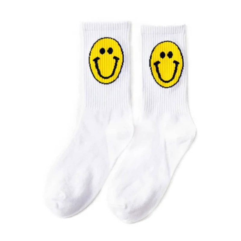 malibu sugar daily candy SFSCKS WHT white smiley face girls crew socks with yellow happy face