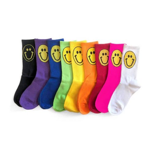 malibu sugar daily candy SFSCKS colorful smiley face girls crew socks with yellow happy face singles