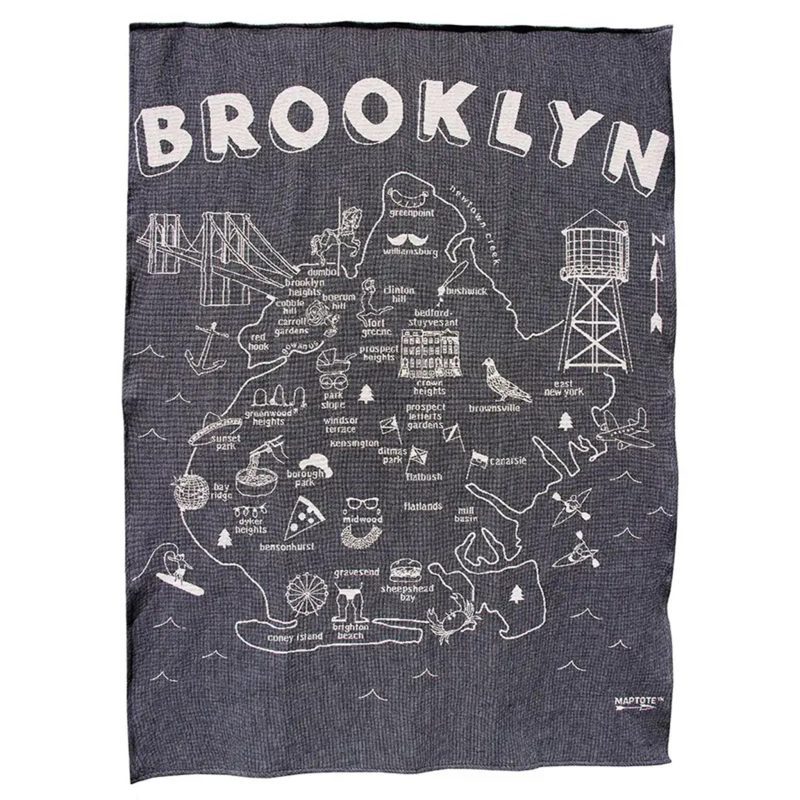 maptote TB125HN brooklyn knit cotton throw blanket white on heather navy overall