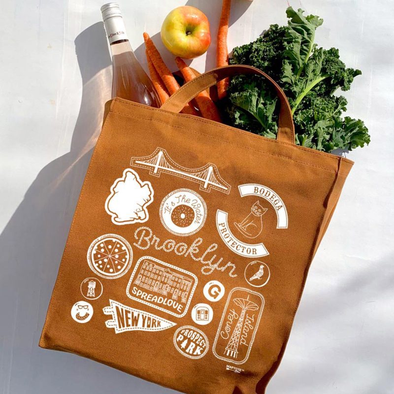 maptote brooklyn cotton canvas shopper reusable tote bag with veggies wine