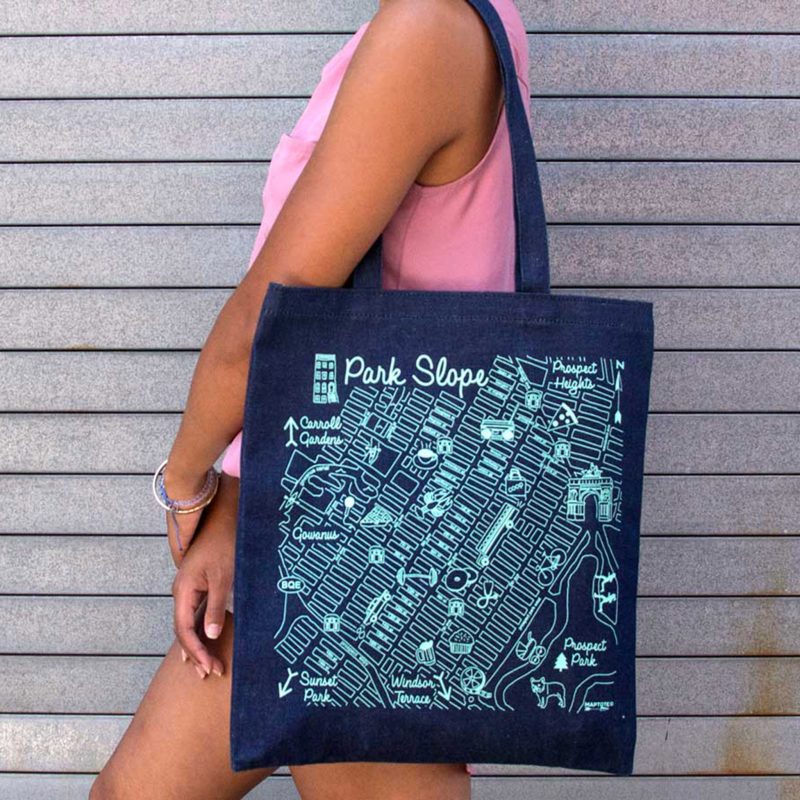 maptote park slope brooklyn denim cotton reusable grocery tote bag on model