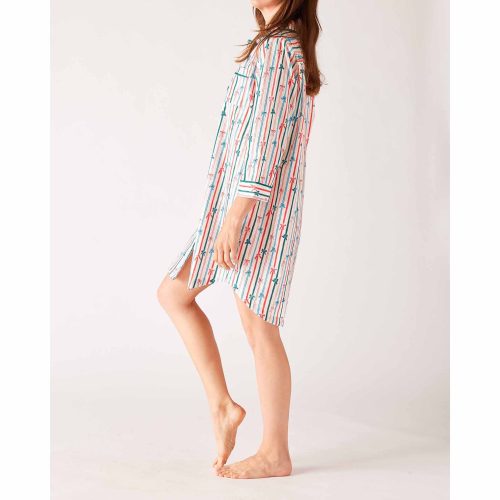 mer sea over the cotton moon nightshirt in ribbon candy side view on model