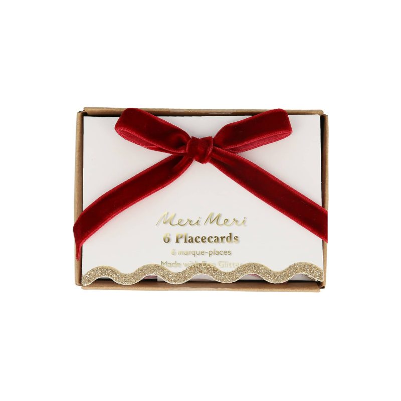 meri meri 269140 holiday velvet bow place cards in six colors in packaging