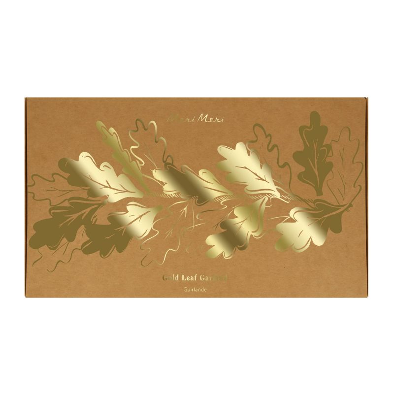 meri meri 279240 gold oak leaves paper garland in packaging front