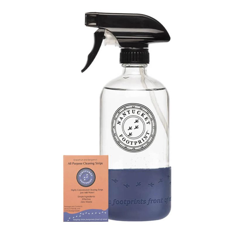 nantucket footprint 16 ounce glass spray bottle with all purpose cleaning strips