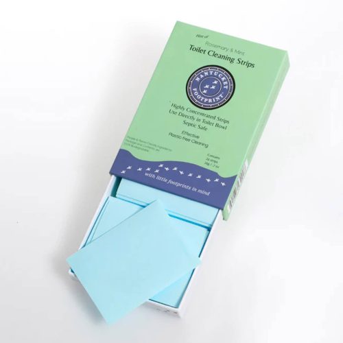 nantucket footprint rosemary and mint toilet cleaning strips in box packaging drawer open