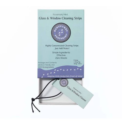 nantucket footprint rosemary mint glass and window cleaning strips in box packaging with concentrated paper strip