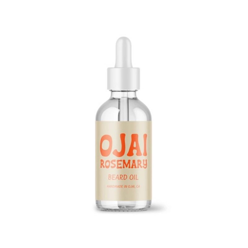 ojai essentials rosemary and palo santo beard oil in glass dropper bottle