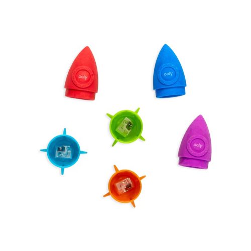 ooly 112 105 blast off eraser and sharpener in 3 color combos separated top view of sharpener