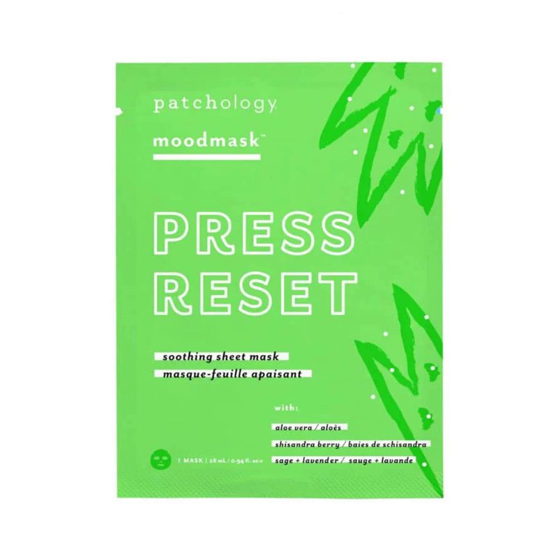 patchology MMS1 moodmask press reset soothing sheet mask in green packaging front view