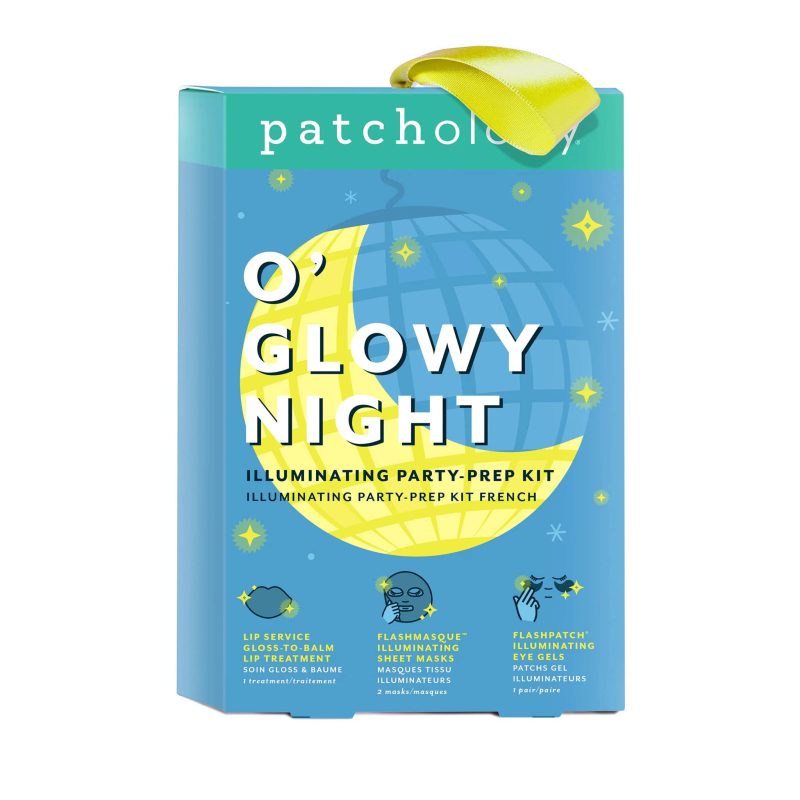 patchology OGLOW I o glowy night illuminating party prep kit in box packaging front view