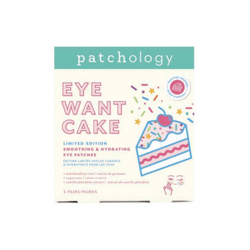 patchology eye want cake limited edition smoothing hydrating eye patches in box packaging front