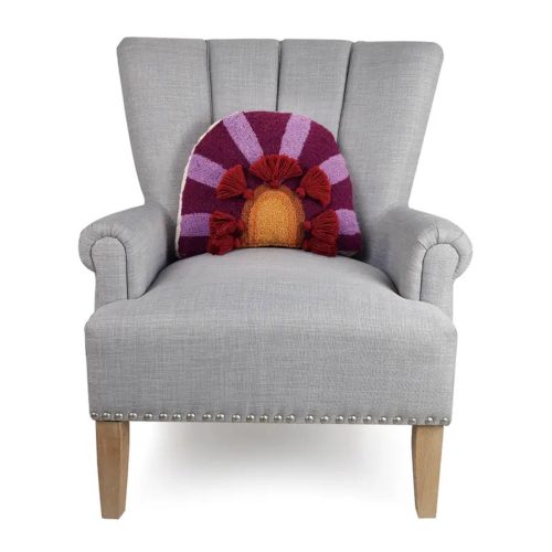 peking handicraft 30JBL65C16RD in bloom with tassels hook pillow by justina blakeney in gray chair