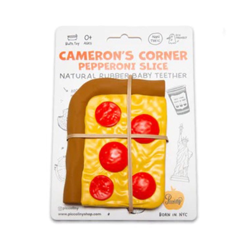 piccoliny CCPS camerons corner pepperoni pizza slice natural rubber baby teether on card