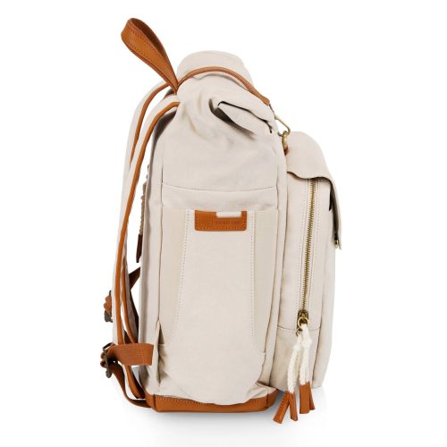 picnic time carmel roll top picnic backpack cooler in tan side view