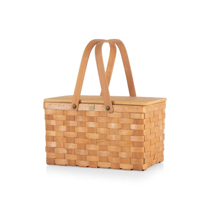 picnic time poppy personal handwoven wicker picnic basket front angle