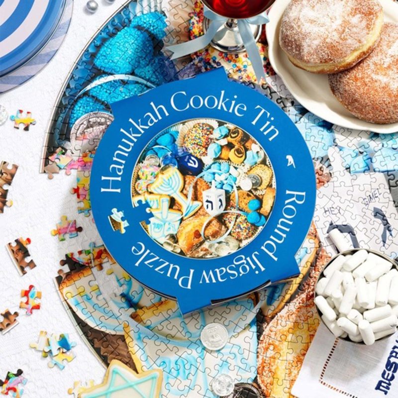 piecework puzzles PZ HANUKKAH 750 piece hanukkah cookie tin round jigsaw puzzle tin lifestyle