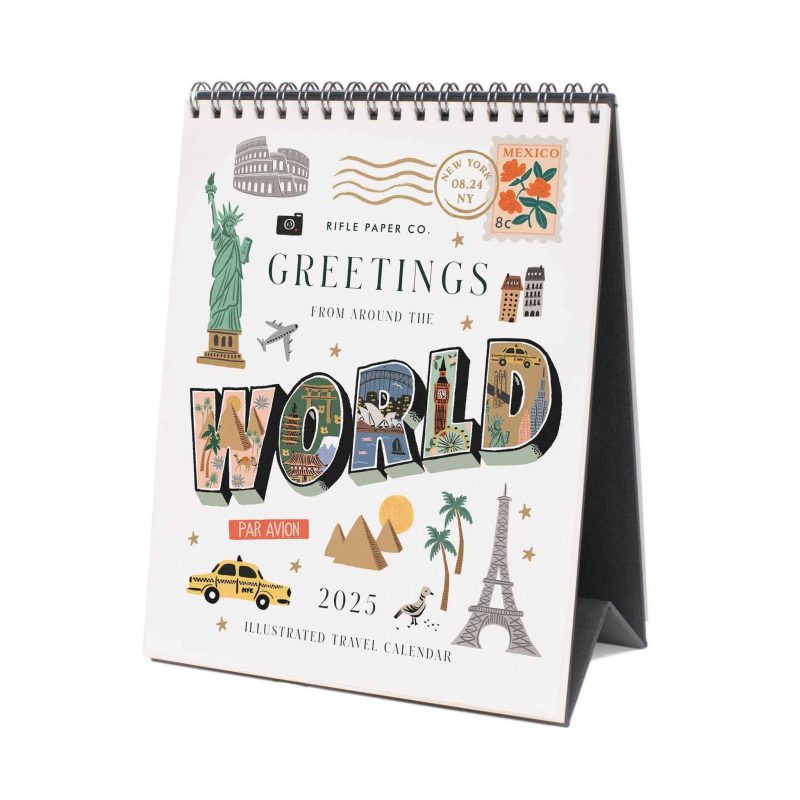 rifle paper CAL089 greetings from around the world 2025 desk calendar front cover