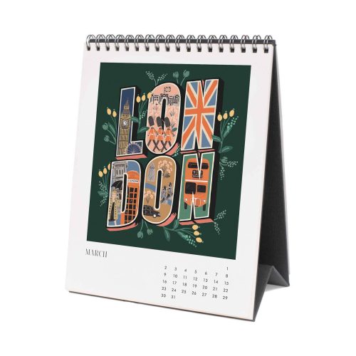 rifle paper CAL089 greetings from around the world 2025 desk calendar london march