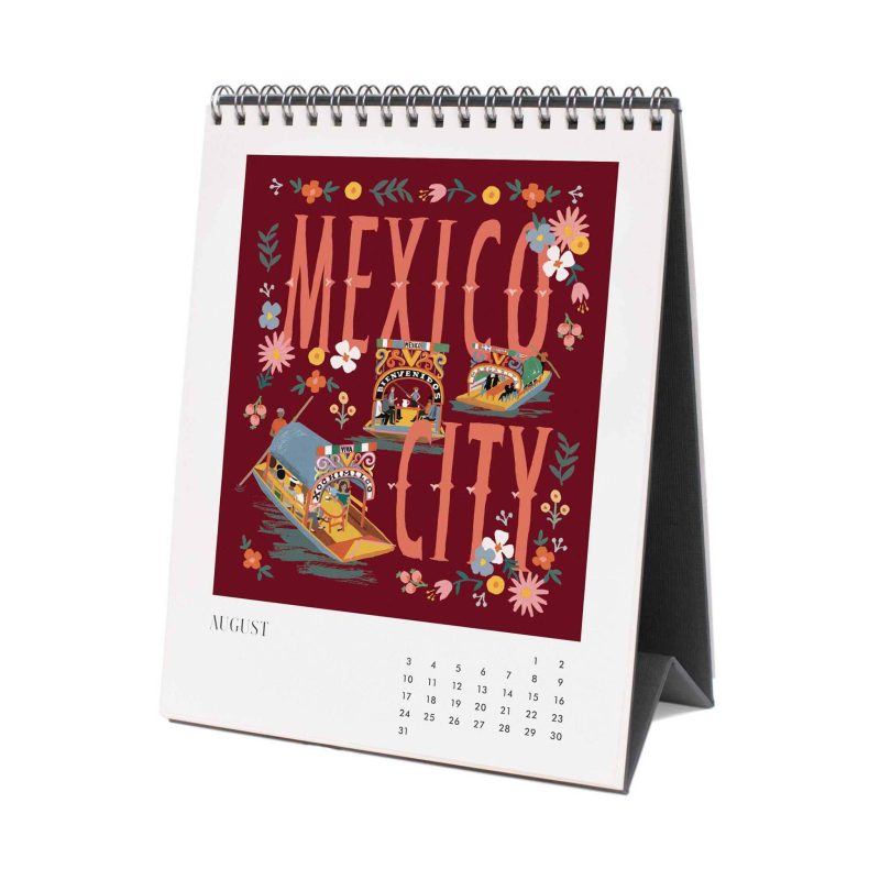 rifle paper CAL089 greetings from around the world 2025 desk calendar mexico city august