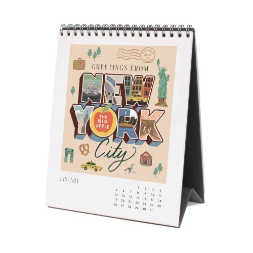 rifle paper CAL089 greetings from around the world 2025 desk calendar new york city january