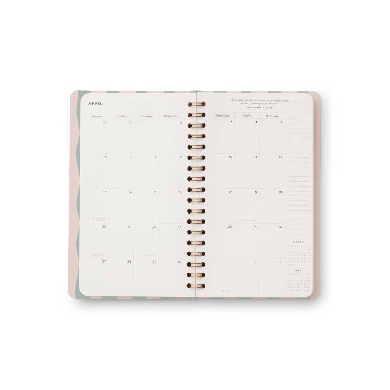 rifle paper PLT002 2025 roses 12 month spiral pocket planner april month view