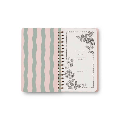 rifle paper PLT002 2025 roses 12 month spiral pocket planner inside front cover