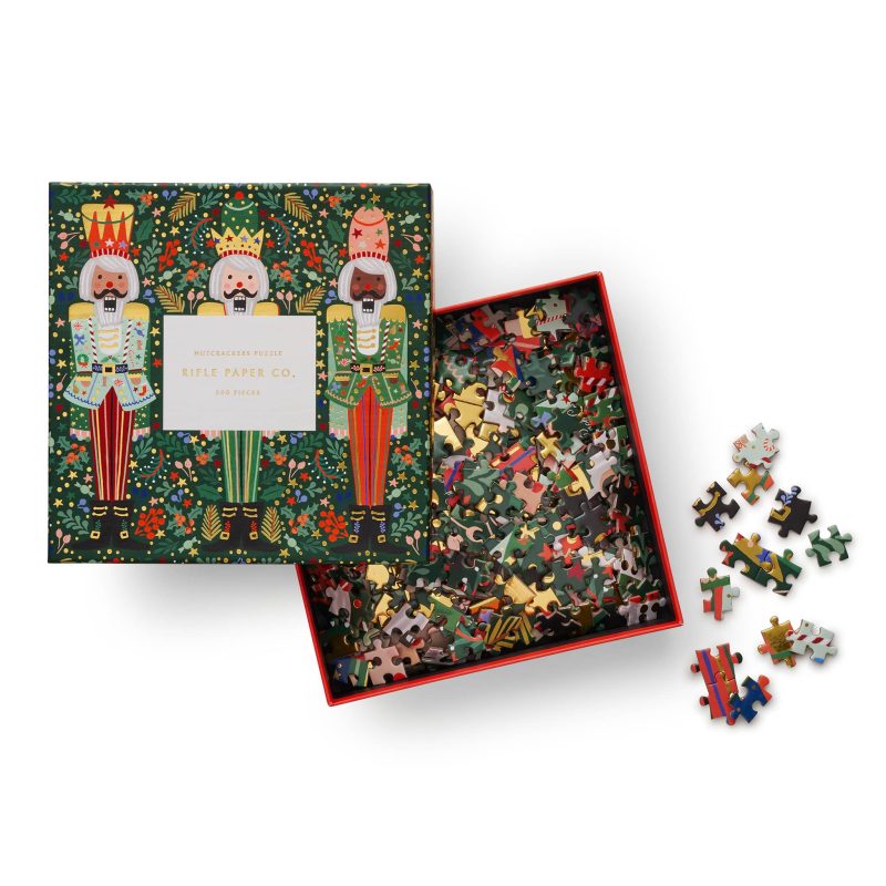 rifle paper PRM012 500 piece nutcracker brigade jigsaw puzzle in box lid off