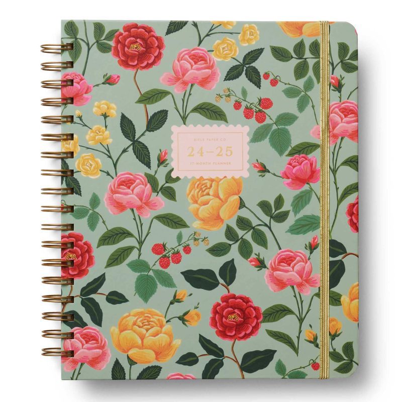 rifle paper co PLS019 2024 2025 roses 17 month academic hardcover spiral planner front cover