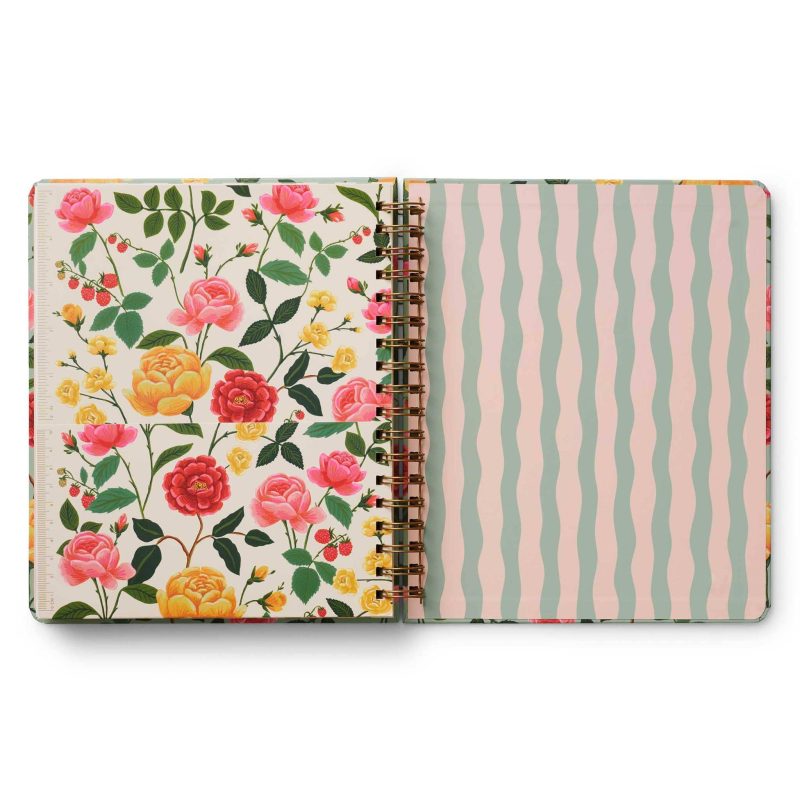 rifle paper co PLS019 2024 2025 roses 17 month academic hardcover spiral planner inside back cover with folder