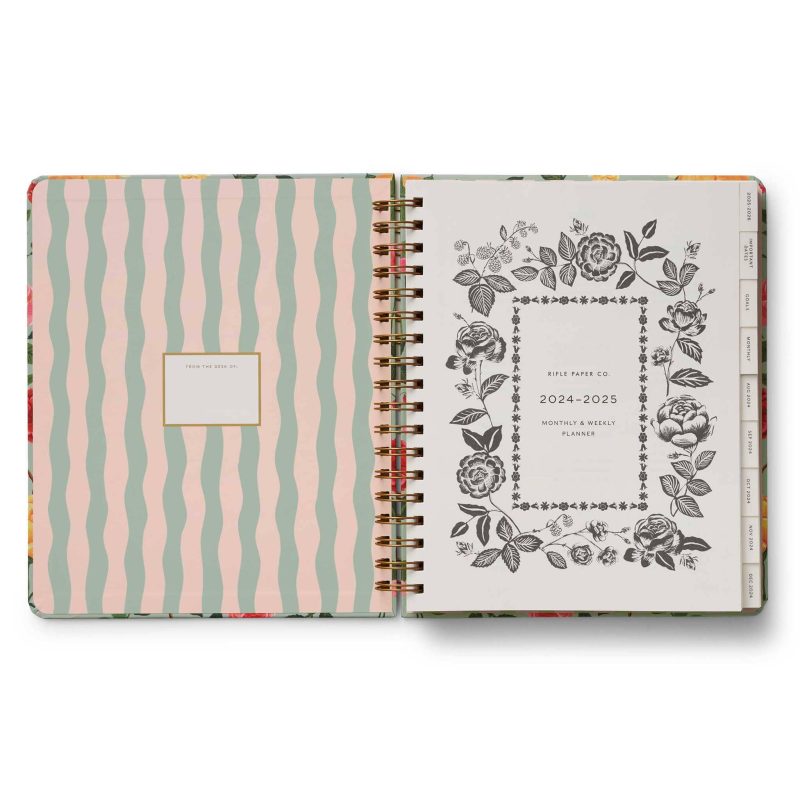 rifle paper co PLS019 2024 2025 roses 17 month academic hardcover spiral planner inside front cover