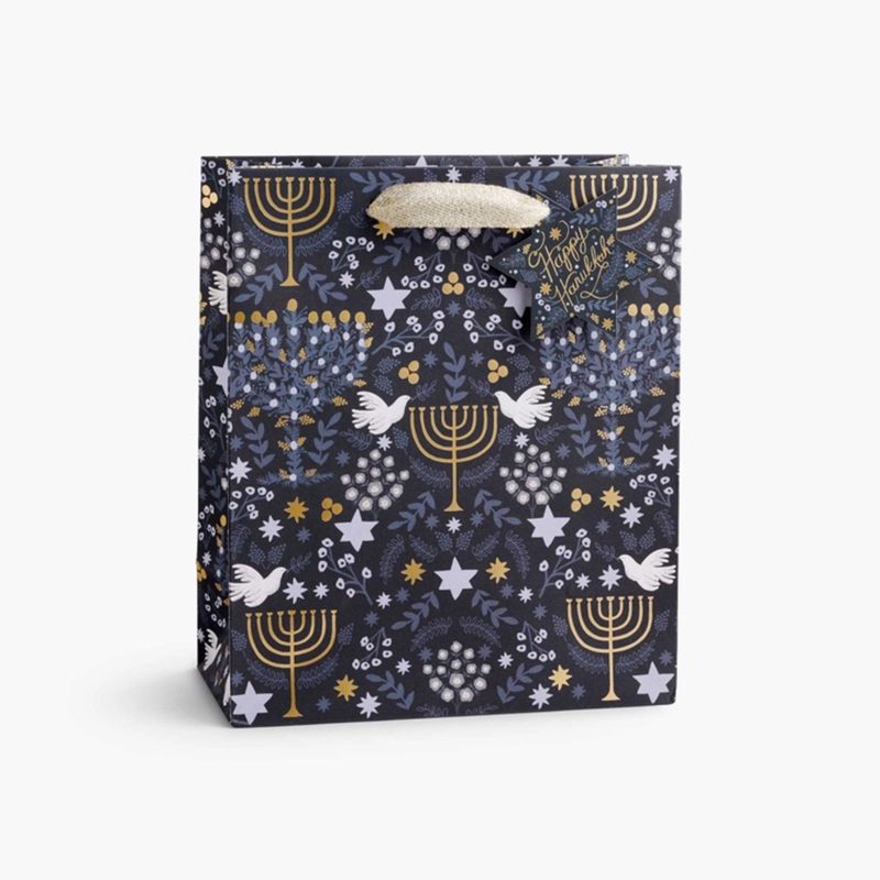 rifle paper co gbx010 laurel menorah hanukkah chanukah medium gift bag