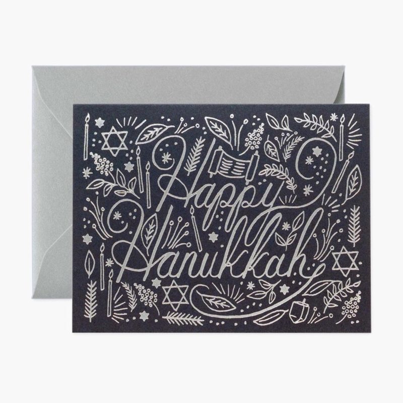 rifle paper co gcx054 happy hanukkah silver blue holiday greeting card with envelope