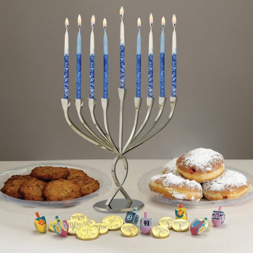 rite lite MP 365 facets of light aluminum chrome finish menorah with candles