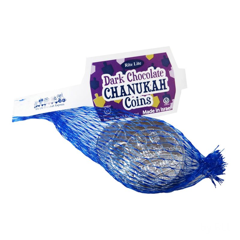 rite lite chanukah dark chocolate coins gelt in mesh bag