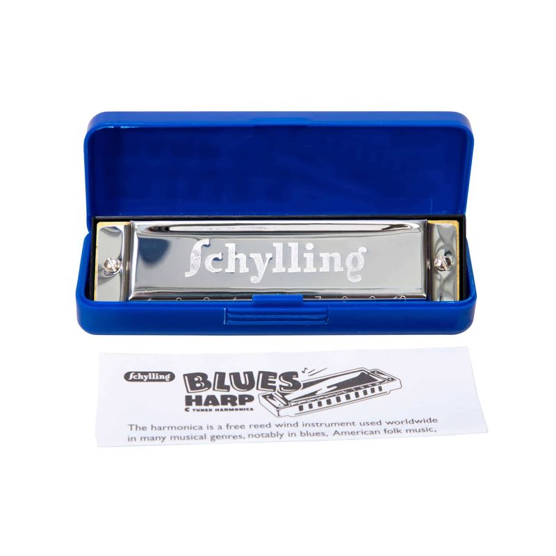 schylling BHAR blues harmonica in packaging lid open