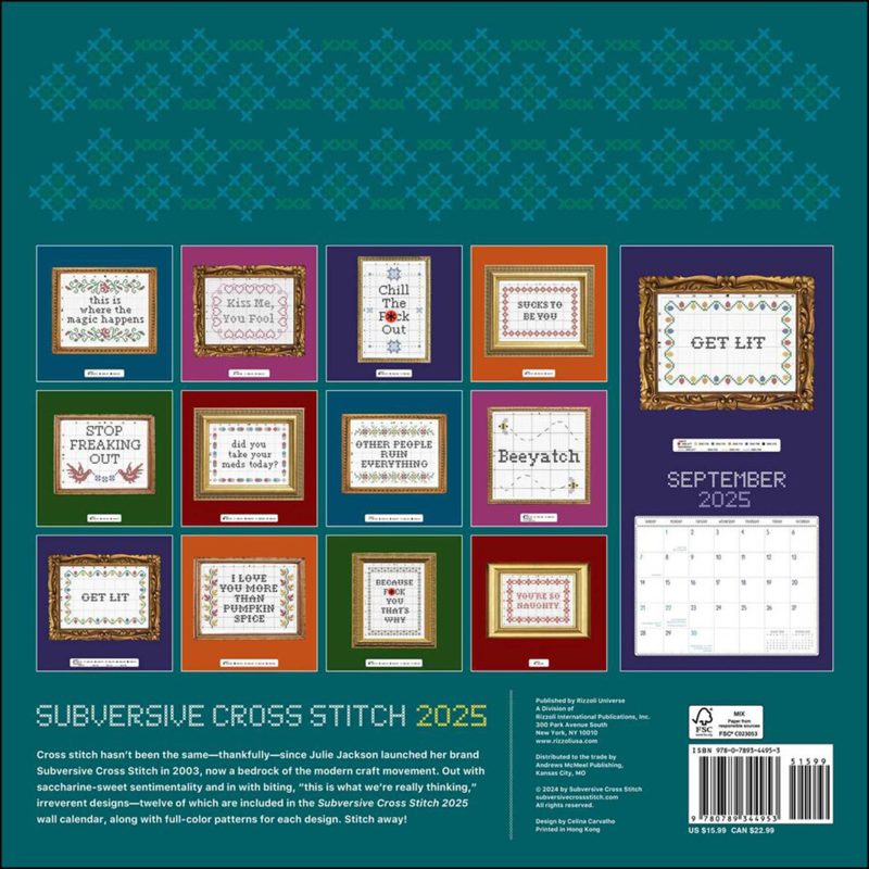 simon schuster 04 subversive cross stitch 2025 wall calendar 9780789344953