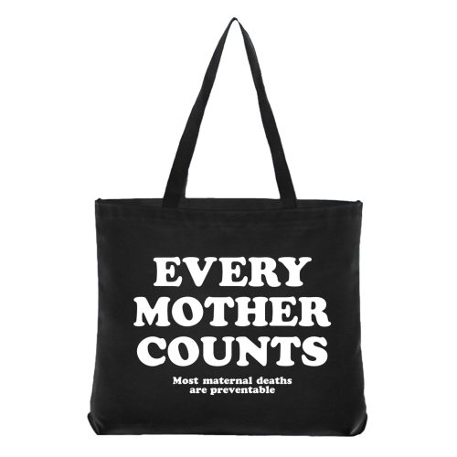 social goods x sarah clary i love moms black canvas tote back with every mother counts