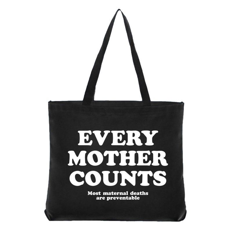 social goods x sarah clary i love moms black canvas tote back with every mother counts