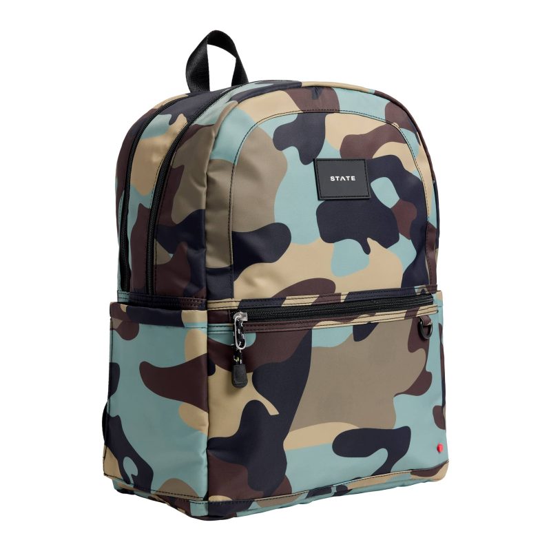 state bags STB1770 kane kids camo double pocket backpack front angle