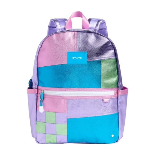 state bags STB1788 kane kids metallic patchwork double pocket backpack front