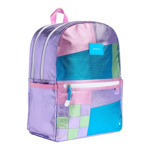 state bags STB1788 kane kids metallic patchwork double pocket backpack front angle