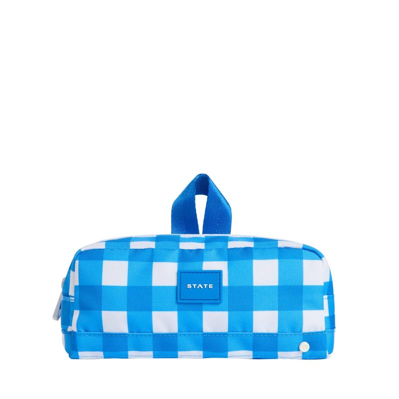 state bags STB1888 clinton blue gingham soft sided pencil case front view