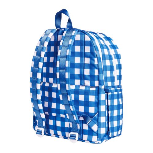 state bags STB1928 kane kids blue gingham double pocket backpack back angle